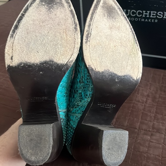 Lucchese Women's Turqoise Snakeskin Boots. Slight scuff on left boot toe pic. - Picture 5 of 5